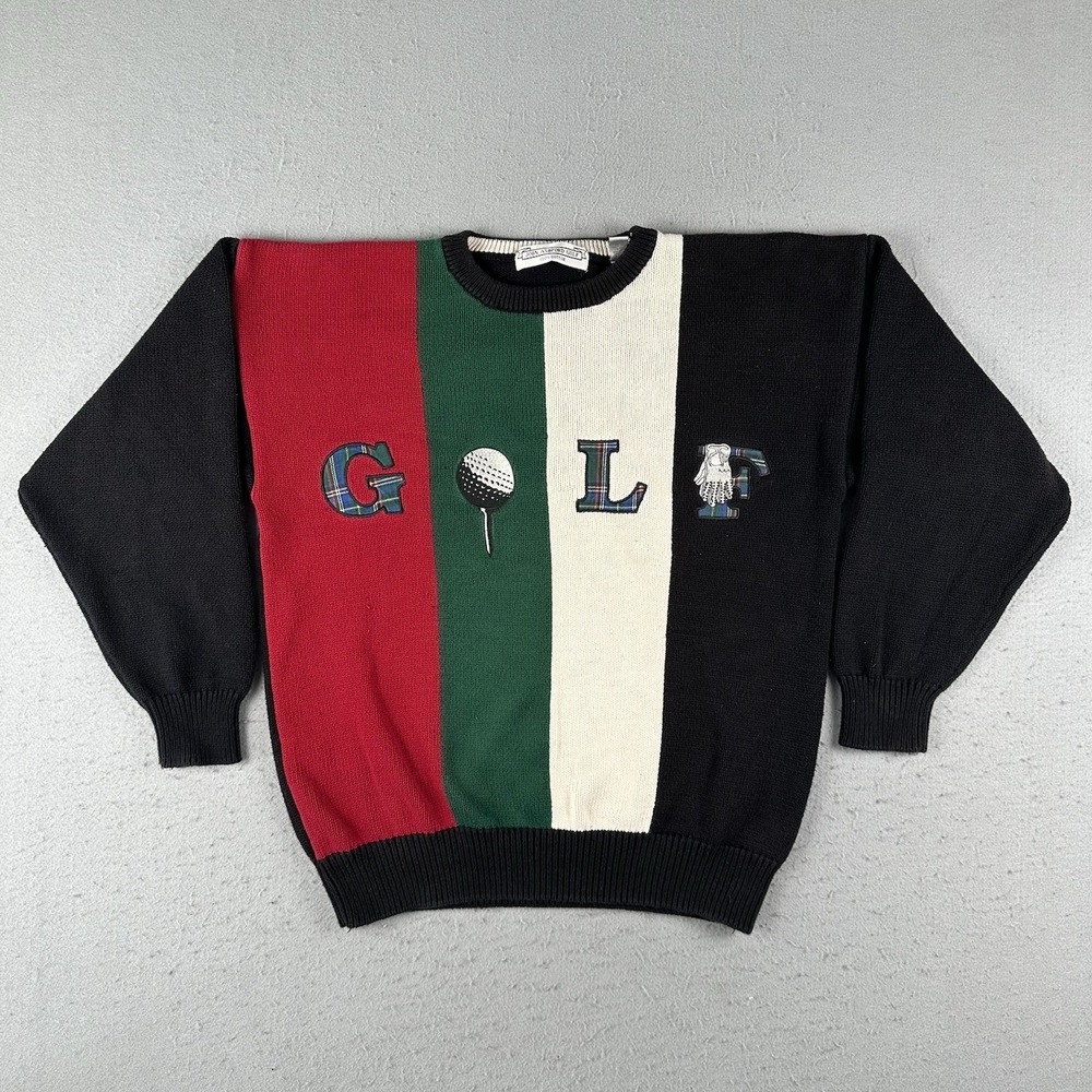 Vintage 90s Golf Sweater Men's Large Multicolor‎ Stripe Knit John Ashford